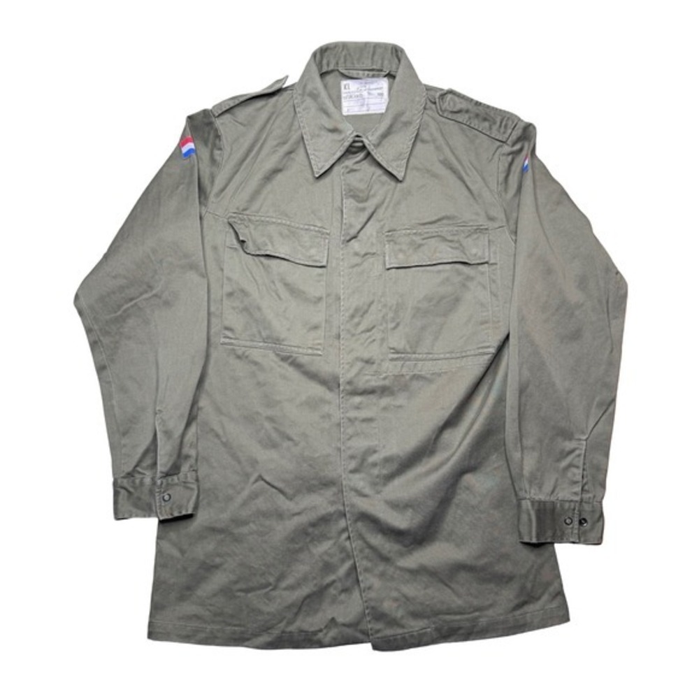 Vintage Dutch Netherlands Army military green cotton canvas button shirt jacket